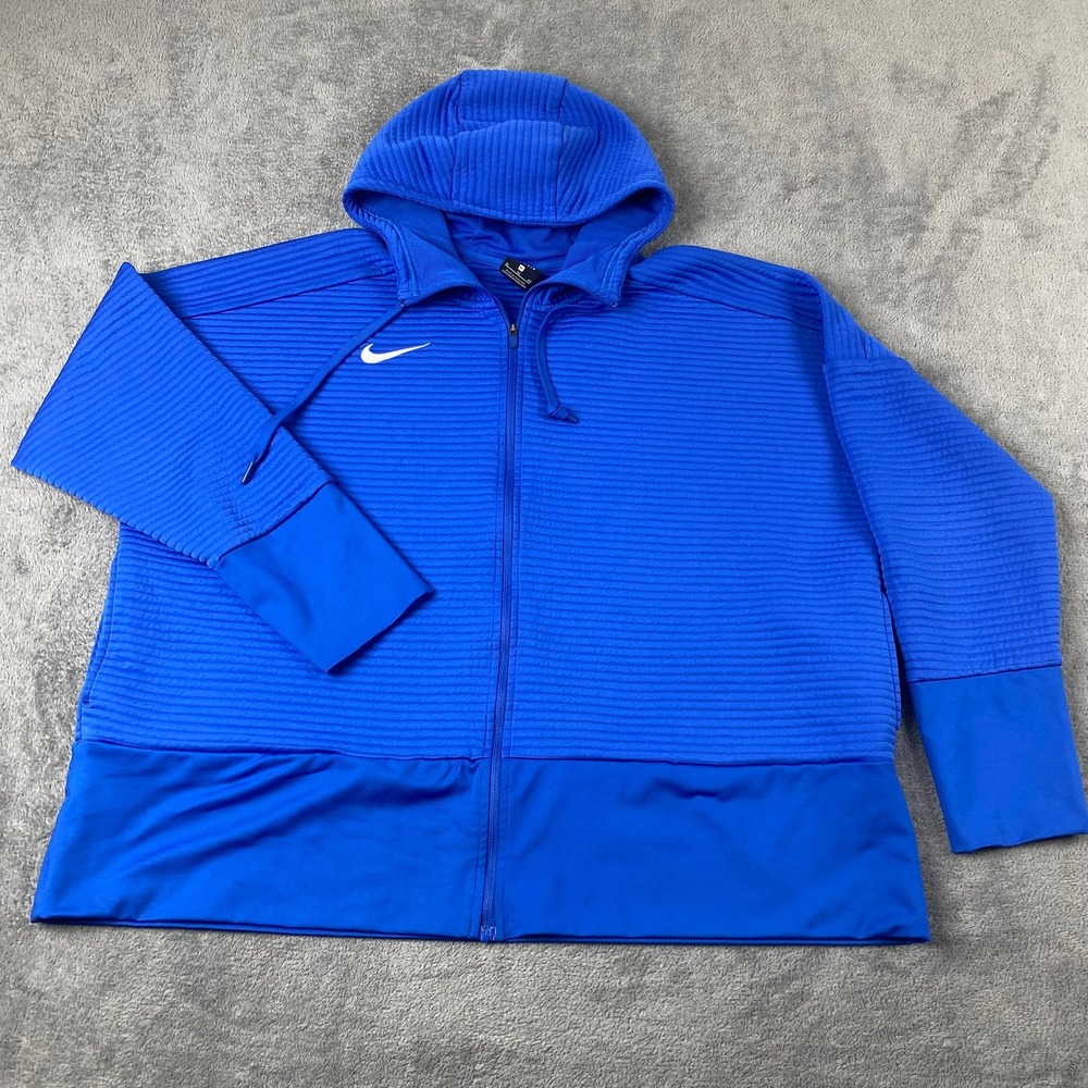 Nike Womens XL Full Zip Hoodie Blue Ribbed Dri-Fit Textured Sportswear Jacket - Picture 2 of 13